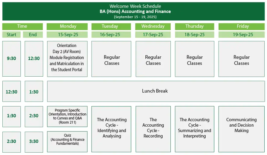 Week of Welcome Schedule
